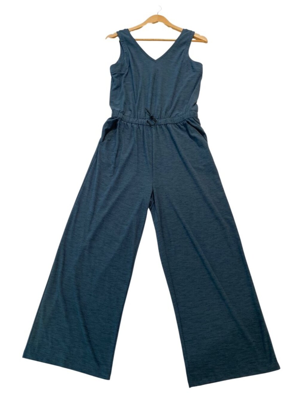Old Navy Blue Heather Wide Leg Jumpsuit Womens Small Sleeveless Drawstring Pocke